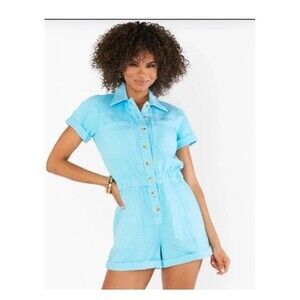 NWT Show Me Your Mumu Cannon Romper Solid Spring Blue Size L Large READ